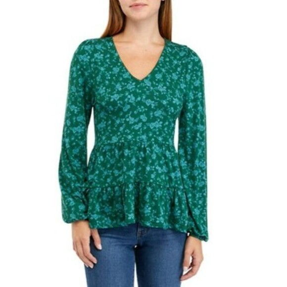 TRUE CRAFT Women's Babydoll V-Neck Knit Top Size M, Eden Floral - Picture 2 of 6